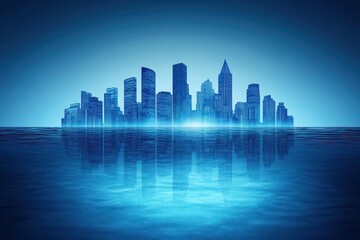 Fototapeta premium Futuristic cityscape reflecting in a body of tranquil water