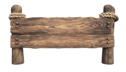 Wooden sign with ropes isolated on white background PNG IMAGE