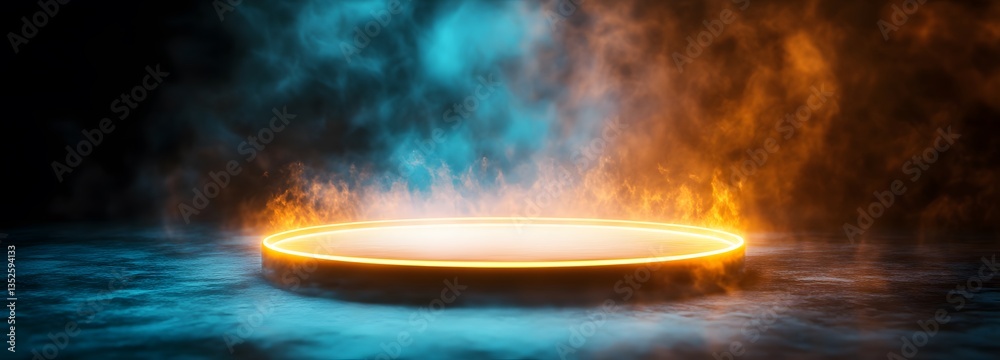 Wall mural a floating energy-based podium, glowing with soft pulsating neon lights