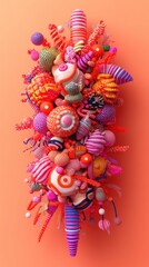 Naklejka premium Colorful textured abstract arrangement against an orange background is presented