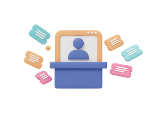 3D Customer Support Ticketing Icon with Open Tickets on Desk