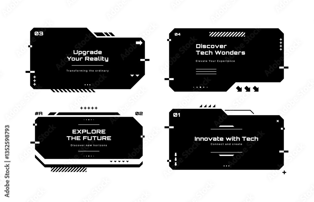 Aufkleber Modern technology label. Text boxes set in abstract tech style. Modern logo in cyberpunk style. Technology hi-tech design. Vector illustration.	