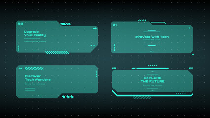 Modern technology label. Text boxes set in abstract tech style. Modern logo in cyberpunk style. Technology hi-tech design. Vector illustration.  © hiten666