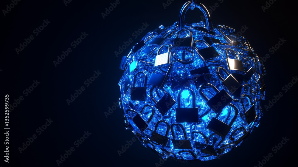 Poster cybersecurity and big data protection technology concept background image. the interconnected small 