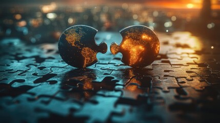 Connecting Realms: 3D Illustration of Digital vs Physical World in Dynamic Puzzle Piece Design