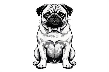 illustration of a cute pug puppy sitting isolated on a white background