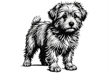 illustration of a cute pug puppy sitting isolated on a white background