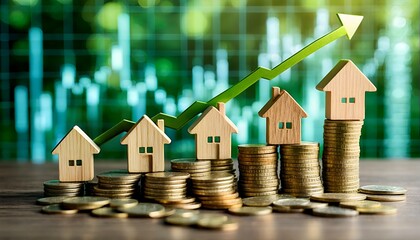 an upward trend in property values, as indicated by the increasing value of houses and coins.