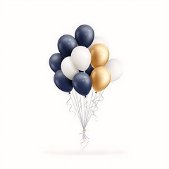 Gold with white, and navy balloons bouquet.