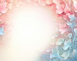 Fototapeta premium A vibrant floral background featuring soft pink and blue hues, creating a serene atmosphere perfect for invitations, greeting cards, or digital designs, with a gentle gradient center