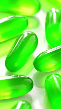 Vitamin e capsules kept on rotating disk. Close up video of vitamin e capsules kept on white background.