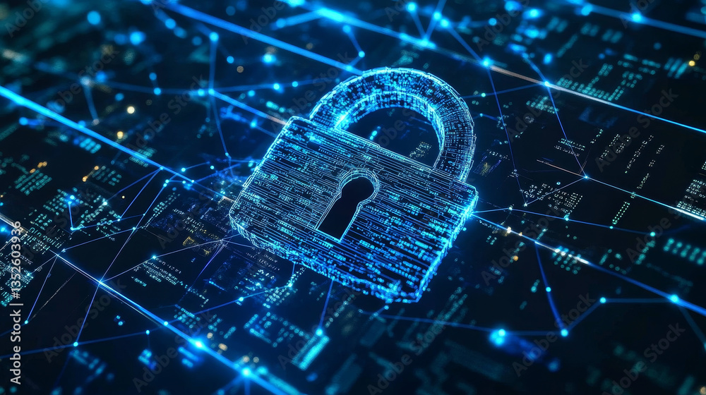 Poster cybersecurity digital information technology concept. polygon binary code connected on dark blue bac