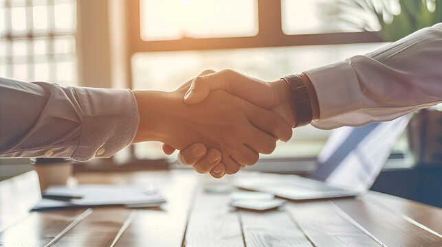 concept of a reliable partnership: a handshake of business partn Handshake Icon on Business and Finance Vector Background, Generative AI

