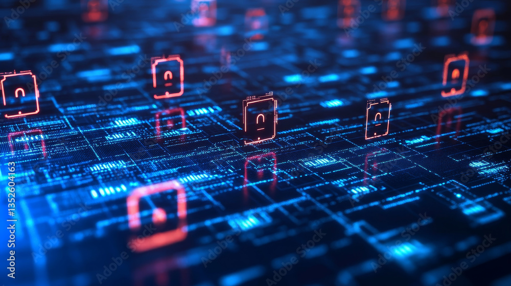 Poster cybersecurity digital information technology concept. polygon binary code connected on dark blue bac
