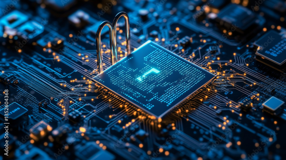Poster cybersecurity digital information technology concept. polygon binary code connected on dark blue bac