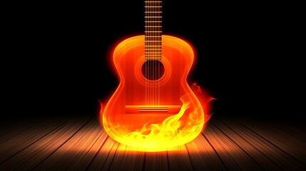 Naklejka premium Guitar on fire, Music passion, Burning talent display