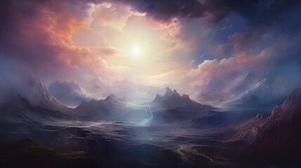 Fototapeta premium A photo of an ethereal celestial landscape oil painting
