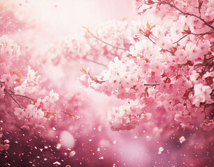 柔らかいピンク色の桜舞う景色