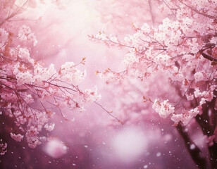 柔らかいピンク色の桜舞う景色