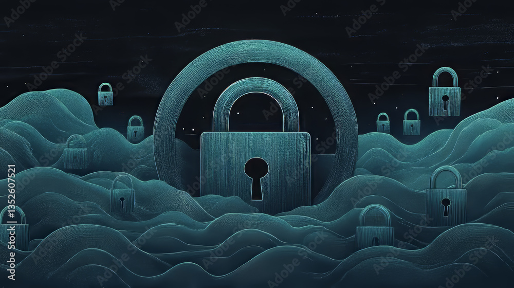 Poster cybersecurity big data. the dominant circular interconnected polygon in the center, within which the