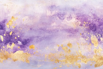 An abstract watercolor background blending soft lavender hues with gold accents, creating a tranquil and elegant atmosphere. The delicate textures and  