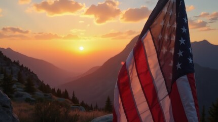 Flag Mountain Sunset Patriot Travel, The American flag