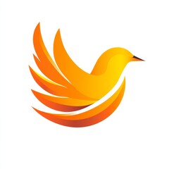 Obraz premium Abstract Golden Bird Logo with Elegant Curves, Symbolizing Freedom and Hope on a Clean White Background.