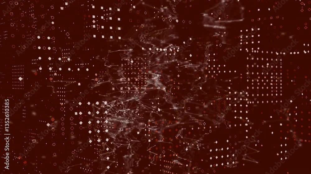 Poster animation of network connections and data points on dark red background