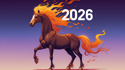 Majestic horse galloping under fiery sunset in spirit of Zodiac Year celebration