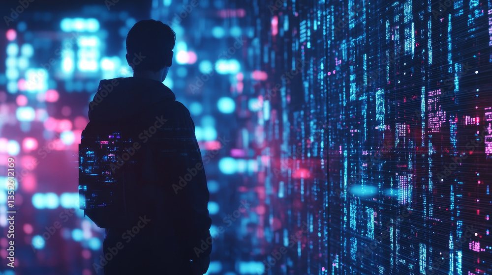 Poster cloud computing of cyber security, digital data network protection. high-speed connection data analy