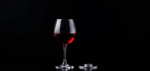 Elegant wine glass and bottle, rich red wine, dark background, picture, vibrant