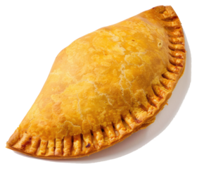 A golden baked pastry filled with savory ingredients and crimped edges