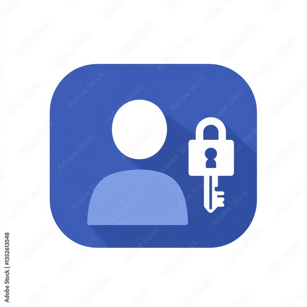 Poster Secure User Account Icon: Protect Personal Data with Lock and Key on Blue App Button for Privacy