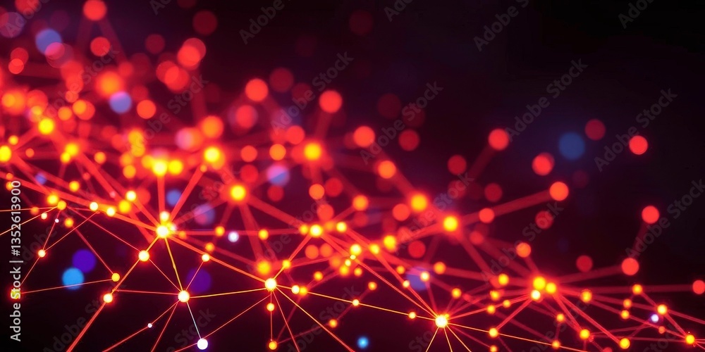 Wall mural abstract glowing nodes and lines forming a network grid, futuristic digital technology background, d