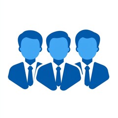 Teamwork and Professionalism: A Blue Icon of Three People Wearing Suits, Illustrating Cooperation and Business Strategy.
