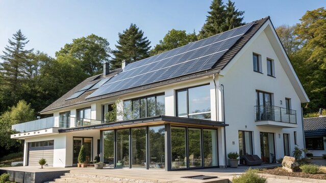 Solar panels house architecture building. 
