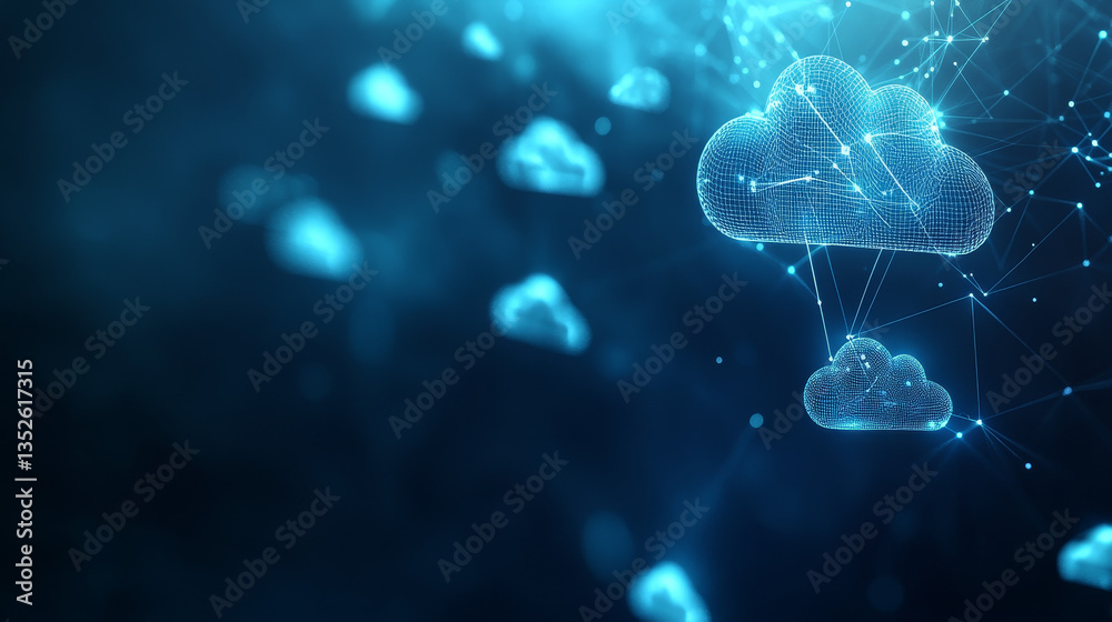 Poster cloud and edge computing technology concepts with cybersecurity data protection. icon and abstract c