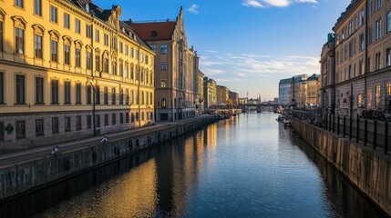 Charming Canal in Historic Centre of Gothenburg, Sweden - A Vibrant Urban Landscape Filled with Architectural Beauty