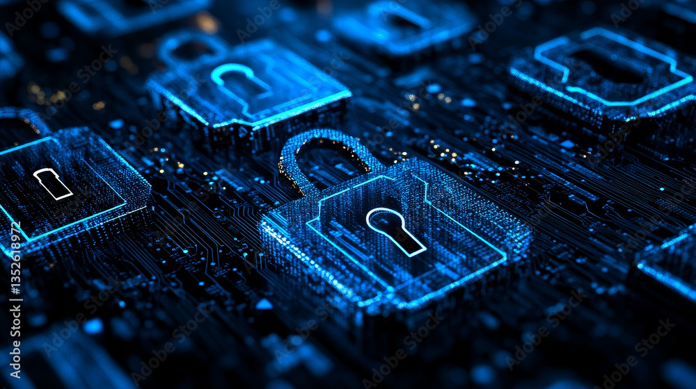 Poster abstract concepts of cybersecurity technology and digital data protection. protect internet network 