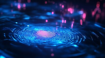 Obraz premium High-Tech Fingerprint Access Pad for Secure Identification in a Futuristic Environment with Blurred Background and Copy Space