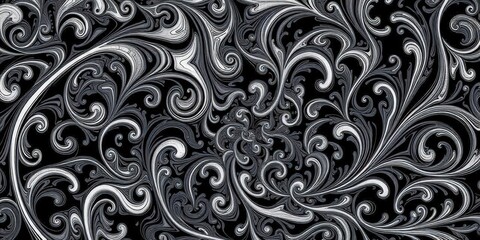 Intricate swirling monochrome patterns, stark contrast, wallpaper, abstract