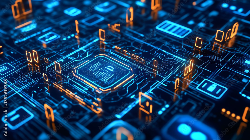 Poster abstract concepts of cybersecurity technology and digital data protection. protect internet network 