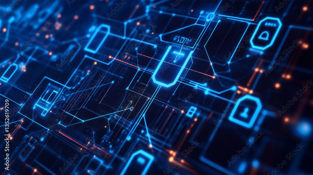 Poster abstract concepts of cybersecurity technology and digital data protection. protect internet network 