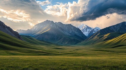 Obraz premium a green valley and mountains in Kyrgyzstan 