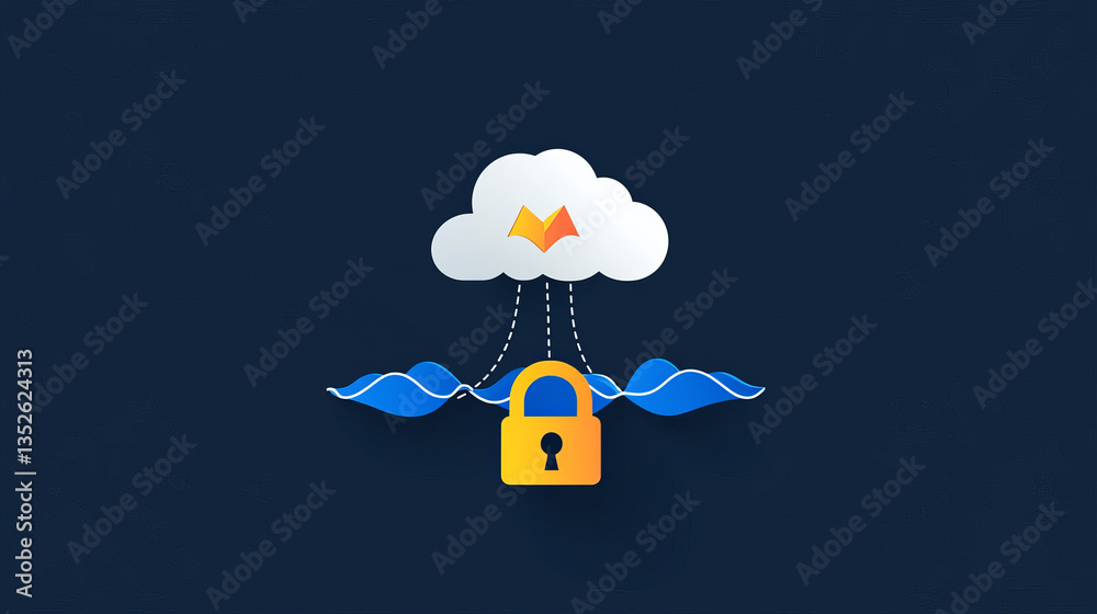 Poster cloud computing. the data transfer and storage concept has a cloud in the middle connected to a whit