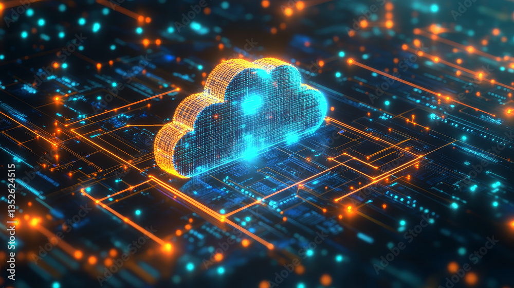 Poster cloud computing icons, digital data uploaded into cloud, technology network internet of things, tech