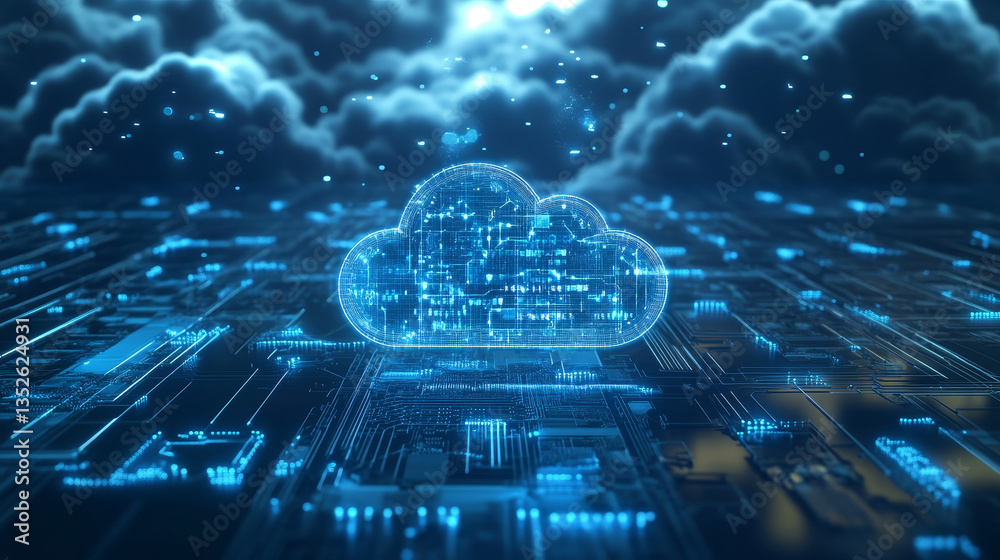 Poster cloud computing icons, digital data uploaded into cloud, technology network internet of things, tech