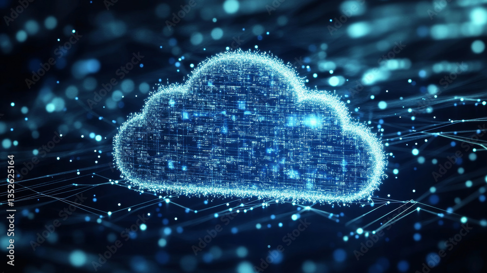 Poster cloud computing technology concept upload-download transfer database to cloud. there is a small whit