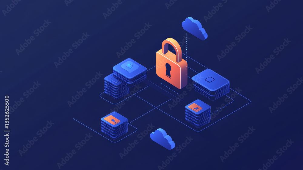 Poster storage technology concepts transfer data to cloud computing platforms. the cloud icon and padlock s