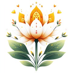 Minimalist depiction of a radiant saffron flower in a serene botanical setting